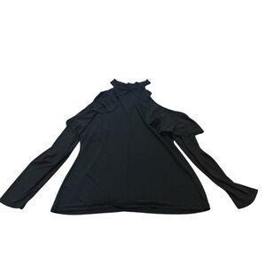 VENUS Black Cold Shoulder Ruffle Long Sleeve Top – Size Large